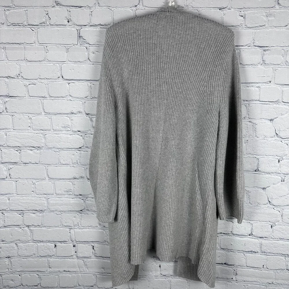 Ann Taylor Factory Open Front Ribbed Knit Cotton Cardigan Sweater,‎ Size L, Grey